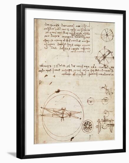 Page from the Codex Regarding the Flight of Birds-Leonardo da Vinci-Framed Giclee Print