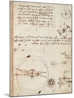 Page from the Codex Regarding the Flight of Birds-Leonardo da Vinci-Mounted Giclee Print