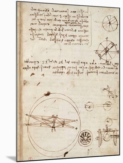 Page from the Codex Regarding the Flight of Birds-Leonardo da Vinci-Mounted Giclee Print