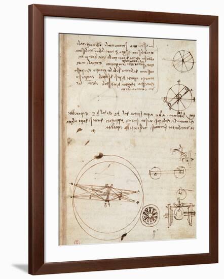 Page from the Codex Regarding the Flight of Birds-Leonardo da Vinci-Framed Giclee Print