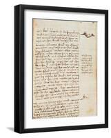 Page from the Codex Regarding the Flight of Birds-Leonardo da Vinci-Framed Giclee Print