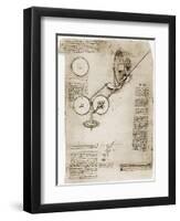 Page from the Notebooks of Leonardo Da Vinci Showing Geared Device Assembled, 1500-null-Framed Art Print