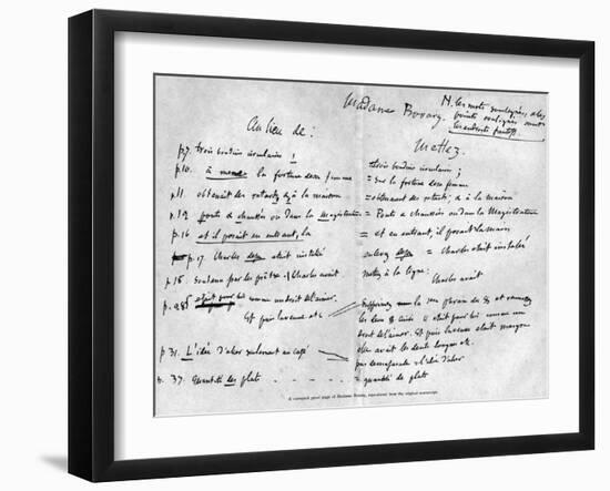 Page from the Original Manuscript of Madame Bovary by Gustave Flaubert-null-Framed Giclee Print