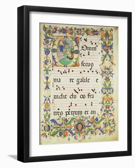 Page of Choral Music with Historiated Initial "O" Depicting the Calling of St. Peter and St. Andrew-Zanobi Di Benedetto Strozzi-Framed Giclee Print