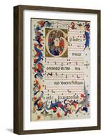 Page of Musical Notation with a Historiated Initial 'G' Depicting a Group of Saints with St. Ursula-Italian-Framed Giclee Print