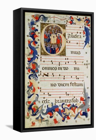 Page of Musical Notation with a Historiated Initial 'G' Depicting a Group of Saints with St. Ursula-Italian-Framed Stretched Canvas