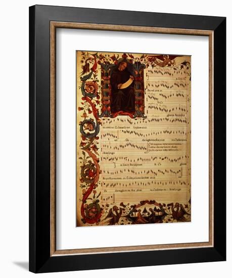 Page of Musical Notation with Historiated Initial, Produced at the Florentine Monastery-null-Framed Giclee Print