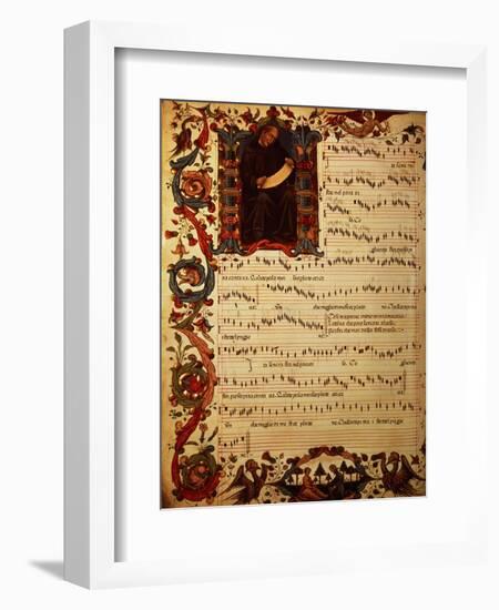 Page of Musical Notation with Historiated Initial, Produced at the Florentine Monastery-null-Framed Giclee Print