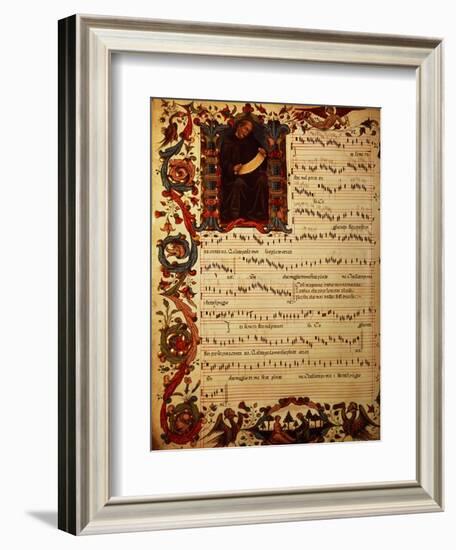 Page of Musical Notation with Historiated Initial, Produced at the Florentine Monastery-null-Framed Giclee Print