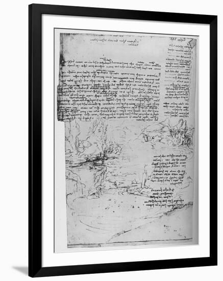 'Page of Text with Sketches of Landscape', c1480 (1945)-Leonardo Da Vinci-Framed Giclee Print