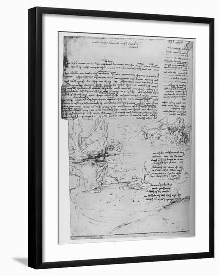 'Page of Text with Sketches of Landscape', c1480 (1945)-Leonardo Da Vinci-Framed Giclee Print