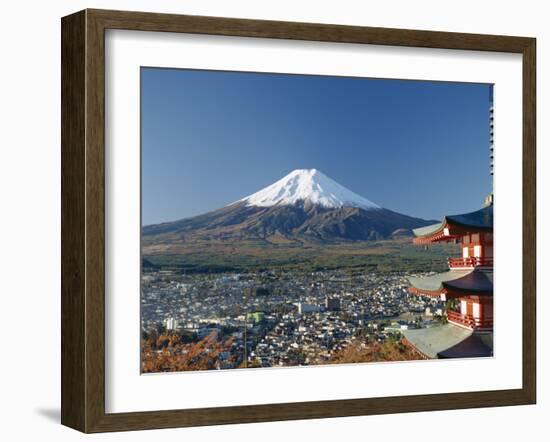 Pagoda and Mount Fuji, Honshu, Japan-null-Framed Premium Photographic Print