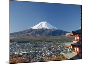 Pagoda and Mount Fuji, Honshu, Japan-null-Mounted Premium Photographic Print