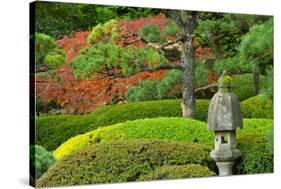 Pagoda, autumn landscape, Portland Japanese Garden, Portland, Oregon, USA-Michel Hersen-Stretched Canvas
