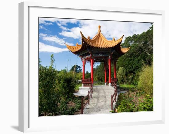 Pagoda in Kunming Garden, Pukekura Park, New Plymouth, Taranaki, North Island, New Zealand-David Wall-Framed Photographic Print