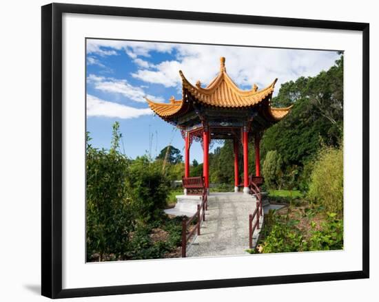 Pagoda in Kunming Garden, Pukekura Park, New Plymouth, Taranaki, North Island, New Zealand-David Wall-Framed Photographic Print