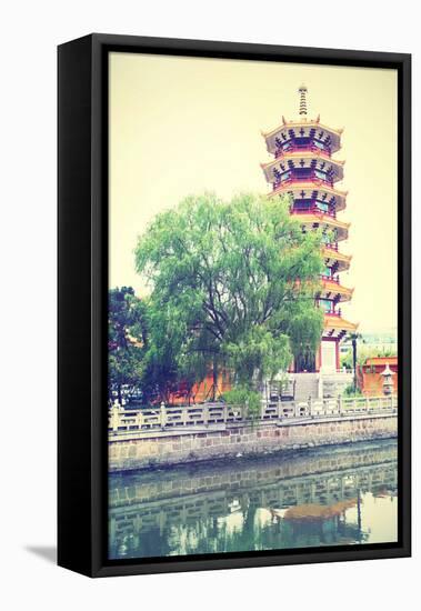 Pagoda in Shanghai, China. Instagram Style Filtred Image-Zoom-zoom-Framed Stretched Canvas