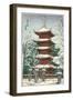 Pagoda in the Snow-null-Framed Art Print