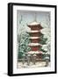 Pagoda in the Snow-null-Framed Art Print