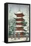 Pagoda in the Snow-null-Framed Stretched Canvas