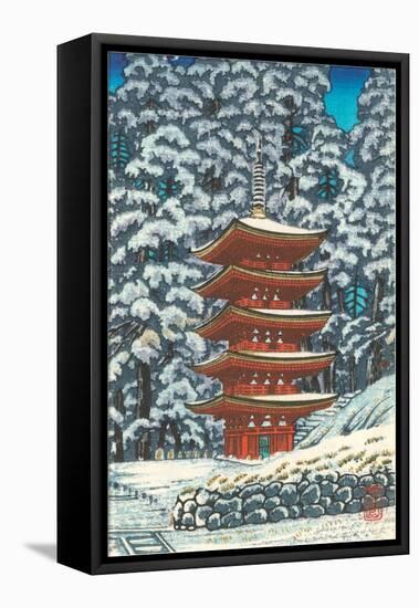 Pagoda in the Snow-null-Framed Stretched Canvas