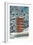 Pagoda in the Snow-null-Framed Art Print