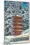 Pagoda in the Snow-null-Mounted Art Print