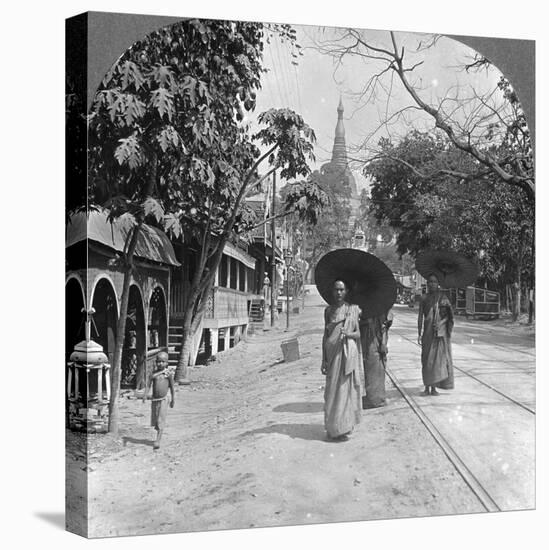 Pagoda Road to the Shwedagon Pagoda, Rangoon, Burma, 1908-null-Stretched Canvas