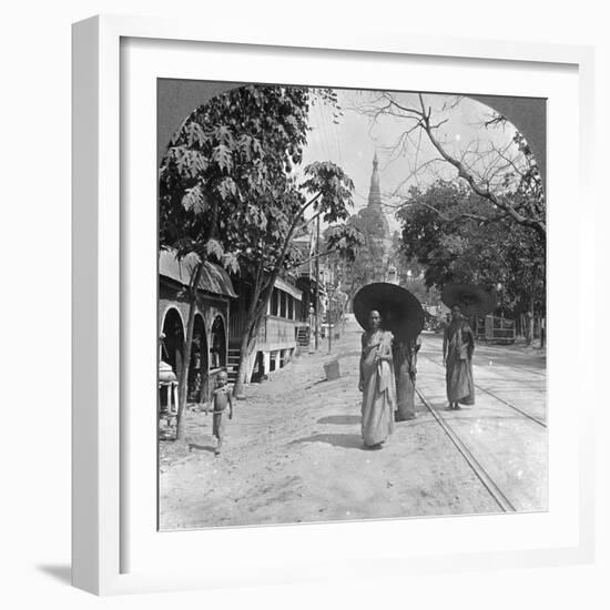 Pagoda Road to the Shwedagon Pagoda, Rangoon, Burma, 1908-null-Framed Photographic Print