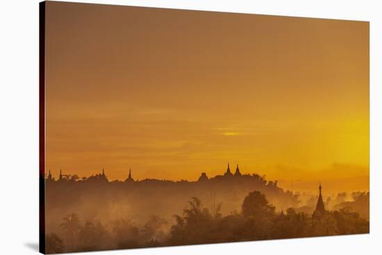 Pagoda spires at sunset, Mrauk U, Rakhine State, Myanmar (Burma)-Brian Graney-Stretched Canvas