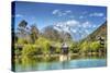 Pagodas with Yu Long Xue Shan (Jade Dragon Snow Mountain) in Jade Spring Park in Spring-Andreas Brandl-Stretched Canvas