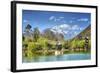 Pagodas with Yu Long Xue Shan (Jade Dragon Snow Mountain) in Jade Spring Park in Spring-Andreas Brandl-Framed Photographic Print