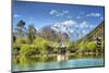 Pagodas with Yu Long Xue Shan (Jade Dragon Snow Mountain) in Jade Spring Park in Spring-Andreas Brandl-Mounted Photographic Print