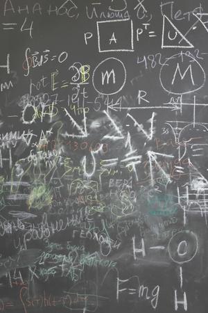 Grey School Chalkboard with Many Different Formuls, Signs and Counts Vertical