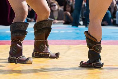 The Fighters in National Boots are Ready to Mongolian Wrestling.