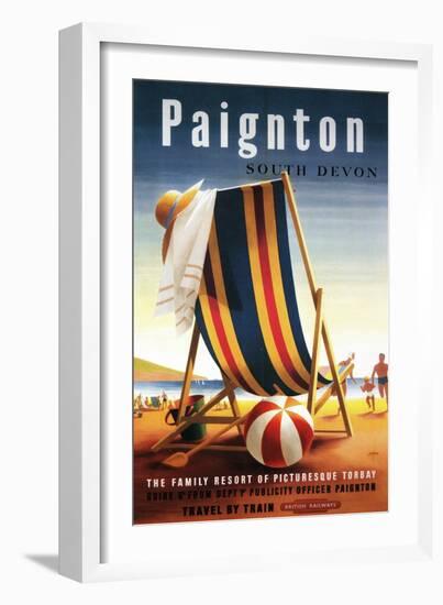 Paignton, England - British Railways Beach Chair and Ball Poster-Lantern Press-Framed Art Print