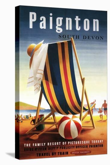 Paignton, England - British Railways Beach Chair and Ball Poster-Lantern Press-Stretched Canvas
