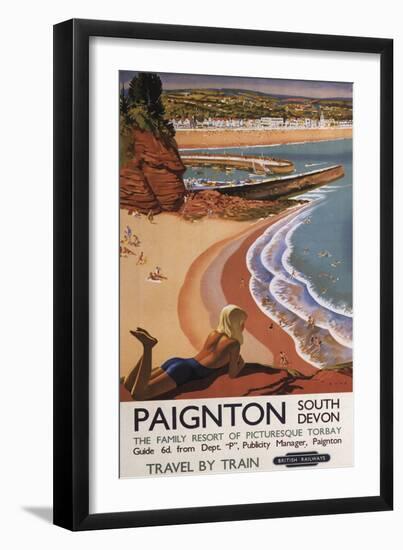 Paignton, England - British Railways Girl Looking over a Cliff Poster-Lantern Press-Framed Art Print