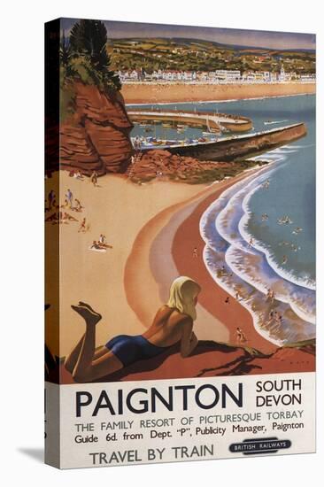 Paignton, England - British Railways Girl Looking over a Cliff Poster-Lantern Press-Stretched Canvas