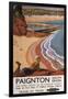 Paignton, England - British Railways Girl Looking over a Cliff Poster-Lantern Press-Framed Art Print