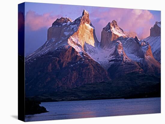 Paine Massif at Dawn, Seen across Lago Pehoe, Torres Del Paine National Park, Chile-John Warburton-lee-Stretched Canvas