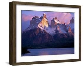 Paine Massif at Dawn, Seen across Lago Pehoe, Torres Del Paine National Park, Chile-John Warburton-lee-Framed Photographic Print