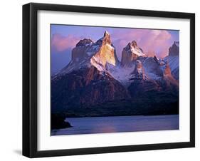 Paine Massif at Dawn, Seen across Lago Pehoe, Torres Del Paine National Park, Chile-John Warburton-lee-Framed Photographic Print