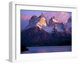 Paine Massif at Dawn, Seen across Lago Pehoe, Torres Del Paine National Park, Chile-John Warburton-lee-Framed Photographic Print