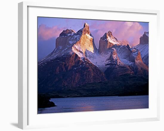 Paine Massif at Dawn, Seen across Lago Pehoe, Torres Del Paine National Park, Chile-John Warburton-lee-Framed Photographic Print