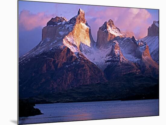 Paine Massif at Dawn, Seen across Lago Pehoe, Torres Del Paine National Park, Chile-John Warburton-lee-Mounted Photographic Print