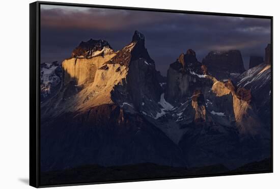 Paine Massif at sunset, Torres del Paine National Park, Chile, Patagonia-Adam Jones-Framed Stretched Canvas