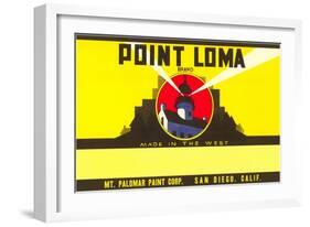 Paint Label, Point Loma, with Cabrillo Lighthouse, San Diego-null-Framed Art Print