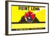 Paint Label, Point Loma, with Cabrillo Lighthouse, San Diego-null-Framed Art Print