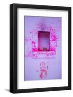 Paint on wall during Holi festival, Rajasthan-Mark MacEwen-Framed Photographic Print